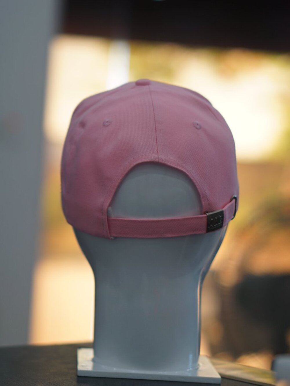 Pink Adjustable Baseball Style Cap With Beige Raised Letter Embroidery - Picture 3 of 3